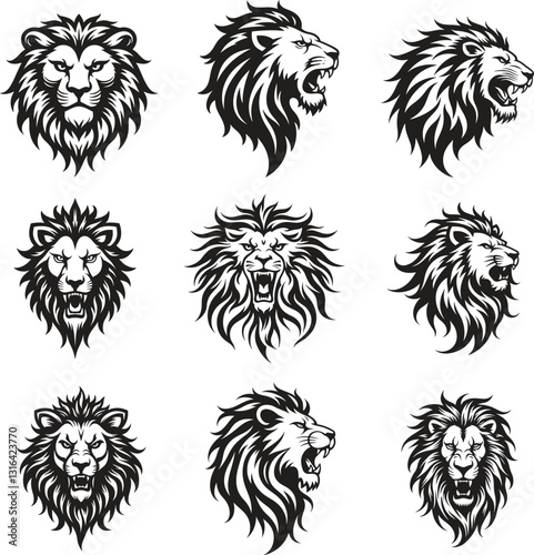 Lion Head Illustrations Set Collection