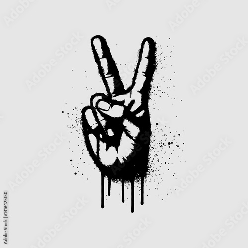 An illustration of a peace symbol with hands in graffiti art on a white background