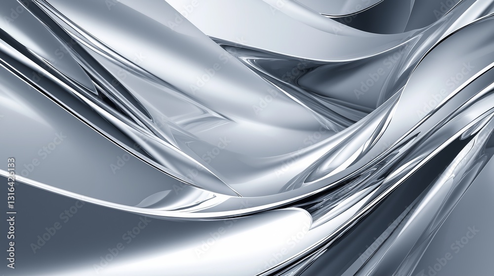Gleaming Silver Gradient Abstract Chrome Waves with Smooth Blending Effect Gleaming Silver Gradient Abstract Chrome Waves with Smooth Blending Effect