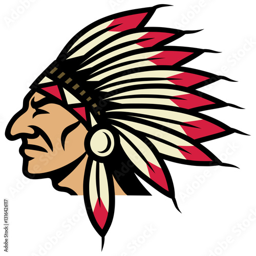 Native Indian American Head Headdress Illustration Mascot Design Vector