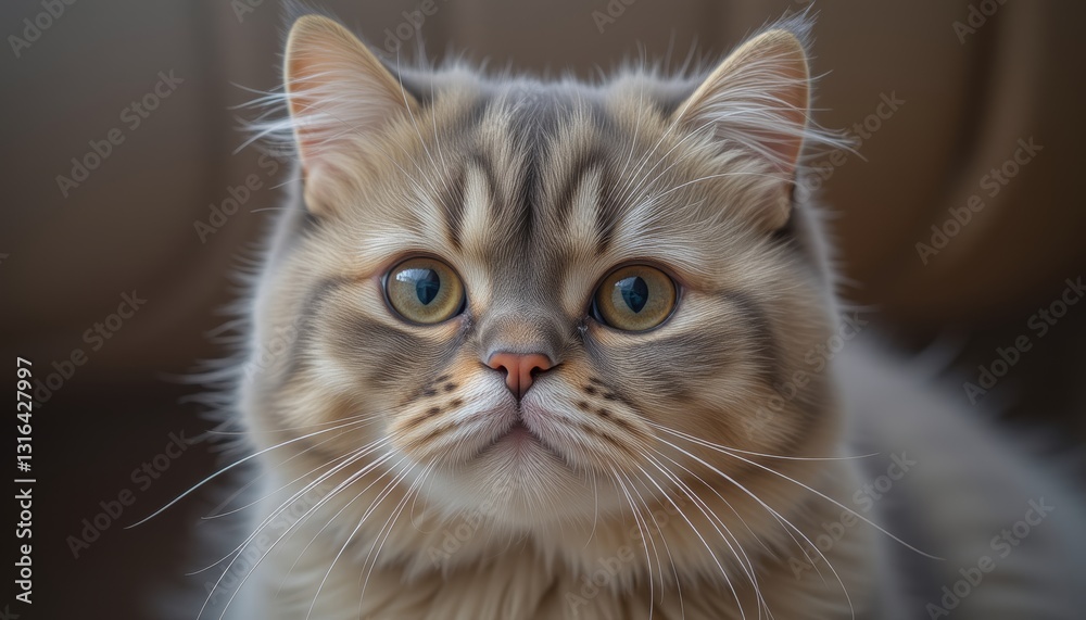 Long-haired tabby cat with white chest sitting Long-haired tabby cat with white chest sitting