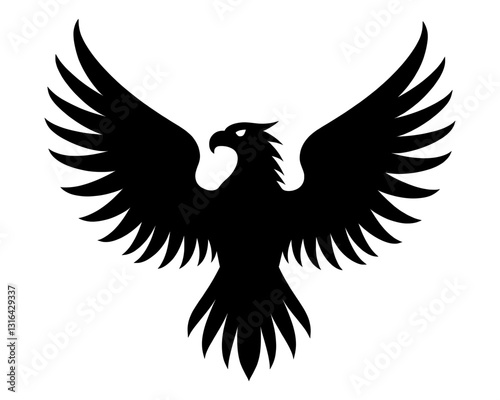 Majestic Eagle Silhouette or Phoenix Silhouette or Hawk Silhouette Isolated Transparent, White Background. Eagle Black Vector Icon for Logos,Tattoos,Military,Stickers, Branding,Graphic, Web Project.
