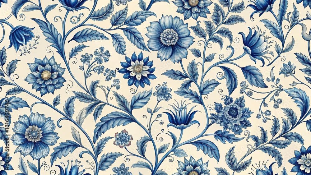 Elegant Blue Floral Pattern with Intricate Design Elements Elegant Blue Floral Pattern with Intricate Design Elements