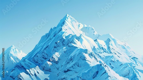 Obraz na płótnie A realistic painting of a snow-covered mountain peak under a clear blue sky, against a solid background. w salonie
