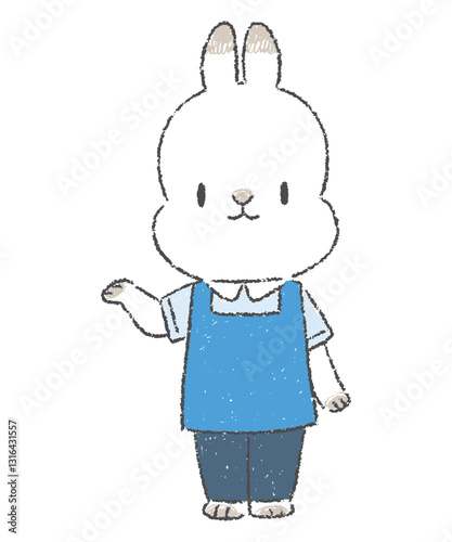 クリーニング屋の店員のうさぎのキャラクターの手書きイラスト