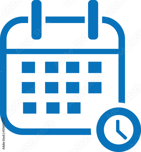 Business appointment calendar with time clock line art vector icon