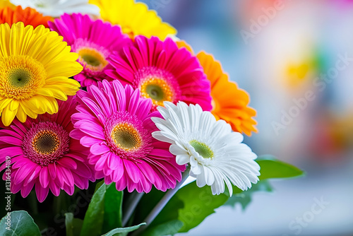 A bunch of colorful flowers in a vase on a table