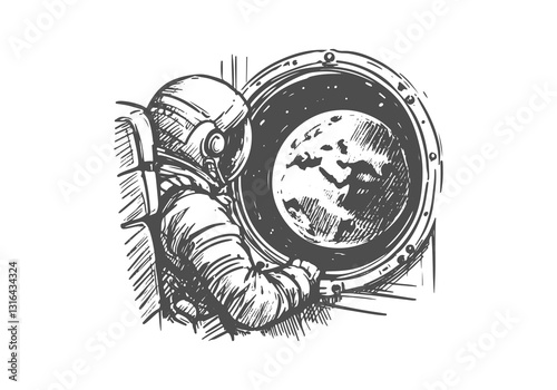 Astronaut hand drawn sketch vector illustration