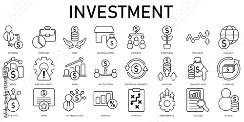 Set of Investment Icons or symbols Vector fully editable file.