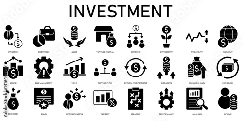 Set of Investment Icons or symbols Vector fully editable file.