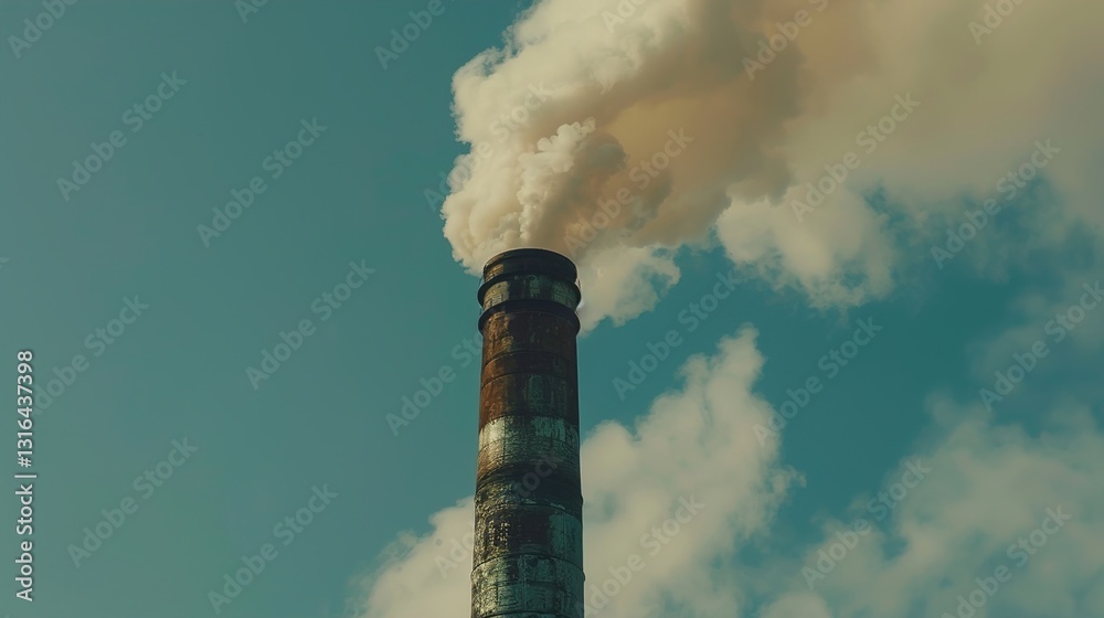 A shot of an industrial chimney emitting thick smoke into the atmosphere.