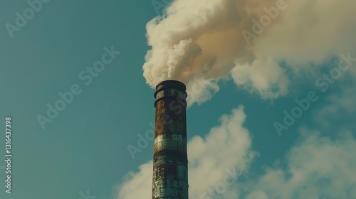 Obraz na płótnie A shot of an industrial chimney emitting thick smoke into the atmosphere. w salonie