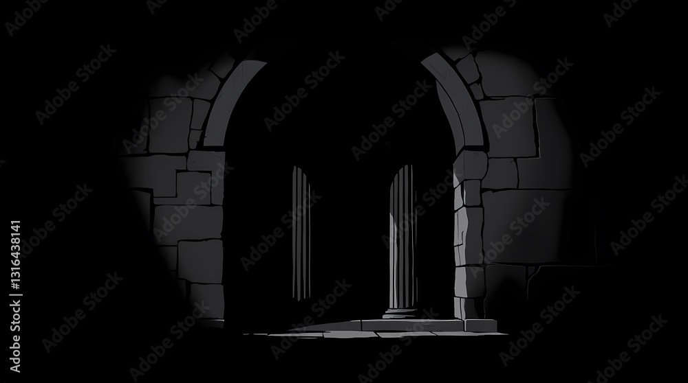 Fototapeta premium Whispers of the Past: A shadowy stone corridor, ancient and imposing, hints at secrets within, inviting a journey through time and mystery.