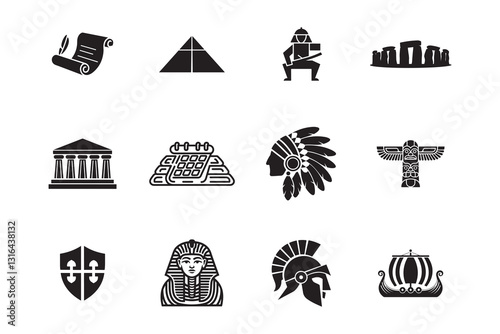Ancient Civilization Icons Set. Editable vector icon.