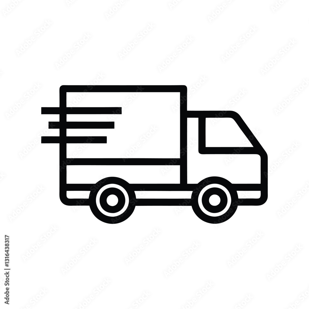 Delivery truck icon in modern outline vector style isolated on white. Clean and minimal cargo van for courier, logistics, and shipping service design and transportation themes.
Delivery truck icon in modern outline vector style isolated on white. Clean and minimal cargo van for courier, logistics, and shipping service design and transportation themes.