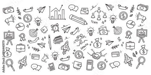 Vector illustration of Business doodles hand drawn icons