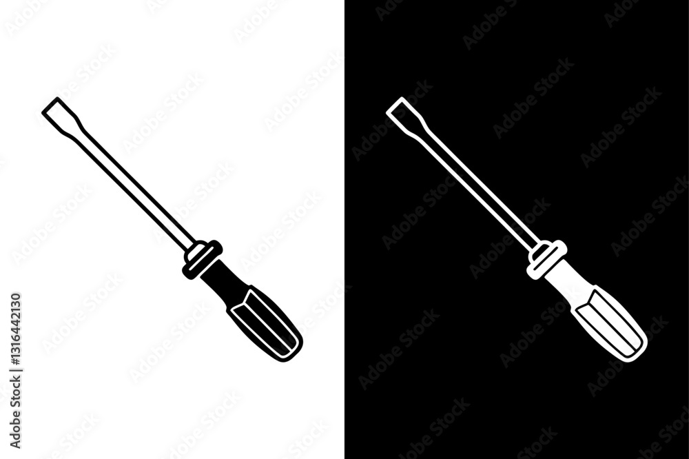 Obraz premium Classic Screwdriver Icon Black and White Silhouette Vector for Technical & Industrial Use.