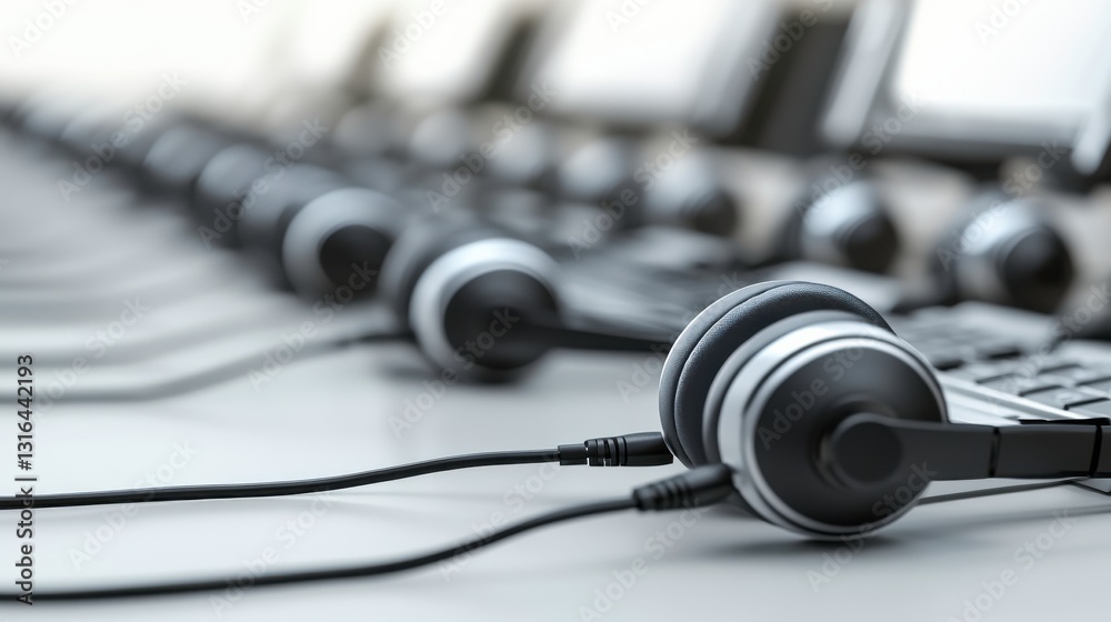 Gaming Headsets with Built-in Microphones on Desks Gaming Headsets with Built-in Microphones on Desks