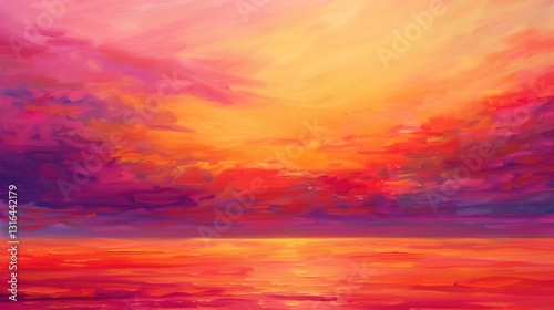Obraz na płótnie A vibrant painting of a sunset with rich hues of orange and pink, against a solid background. w salonie