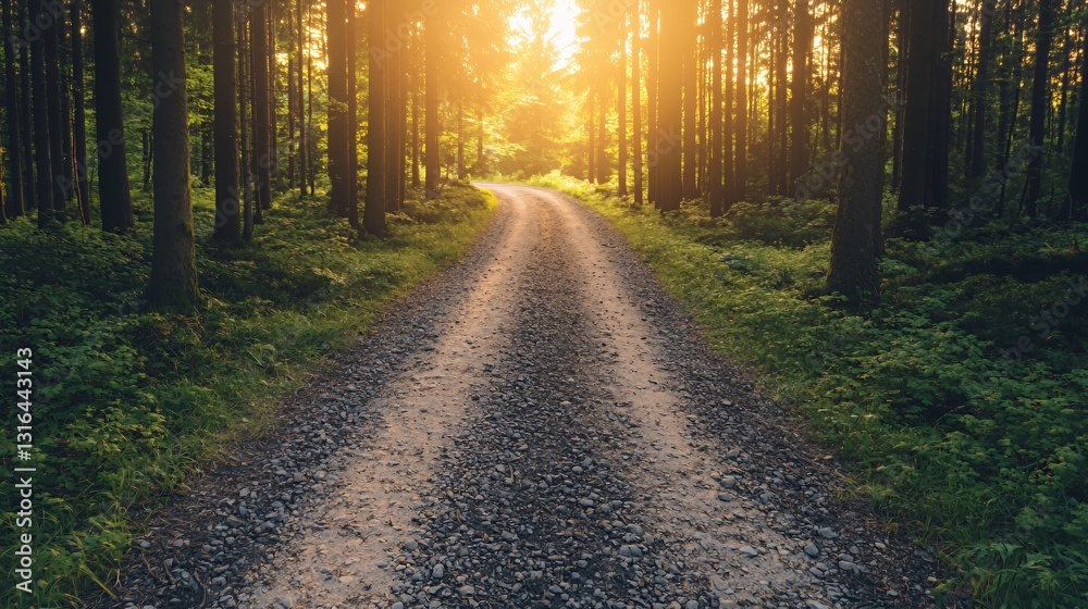Obraz premium Sunlit Path Through a Lush Green Forest
