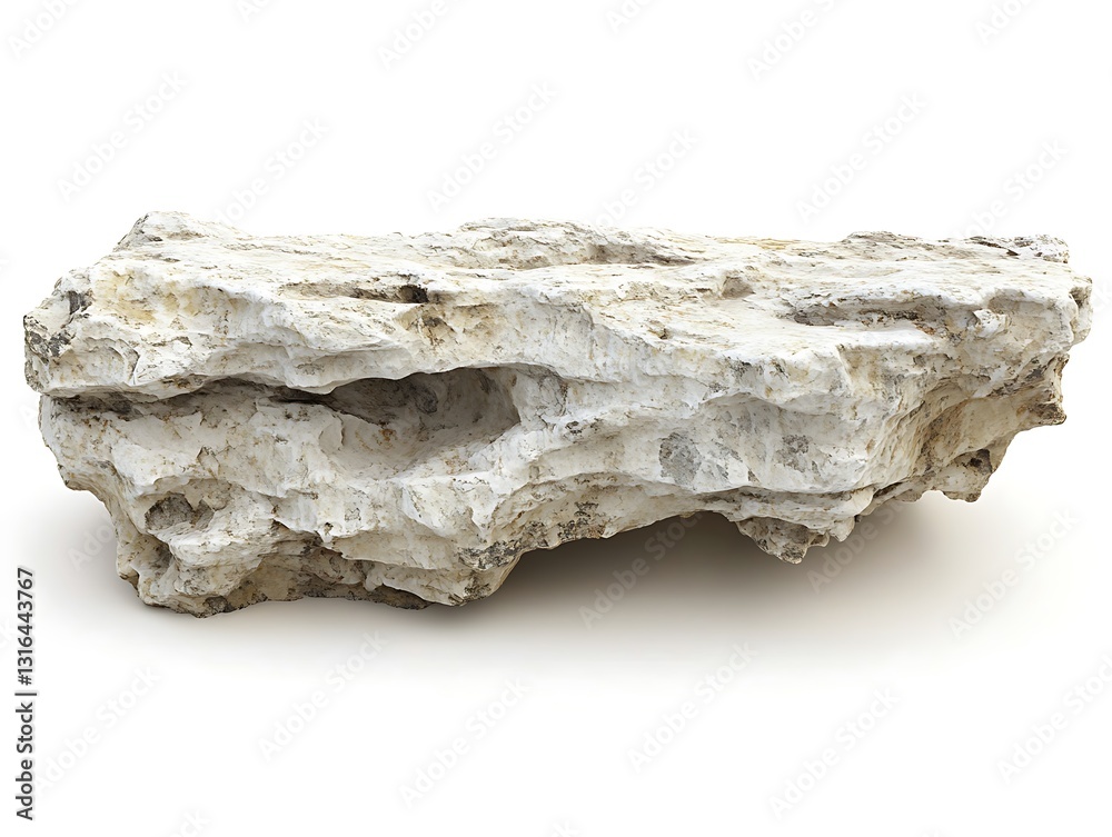Irregular shaped light beige rock isolated on white background.