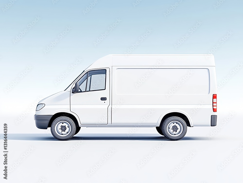 White delivery van parked on a smooth surface under a clear blue sky White delivery van parked on a smooth surface under a clear blue sky