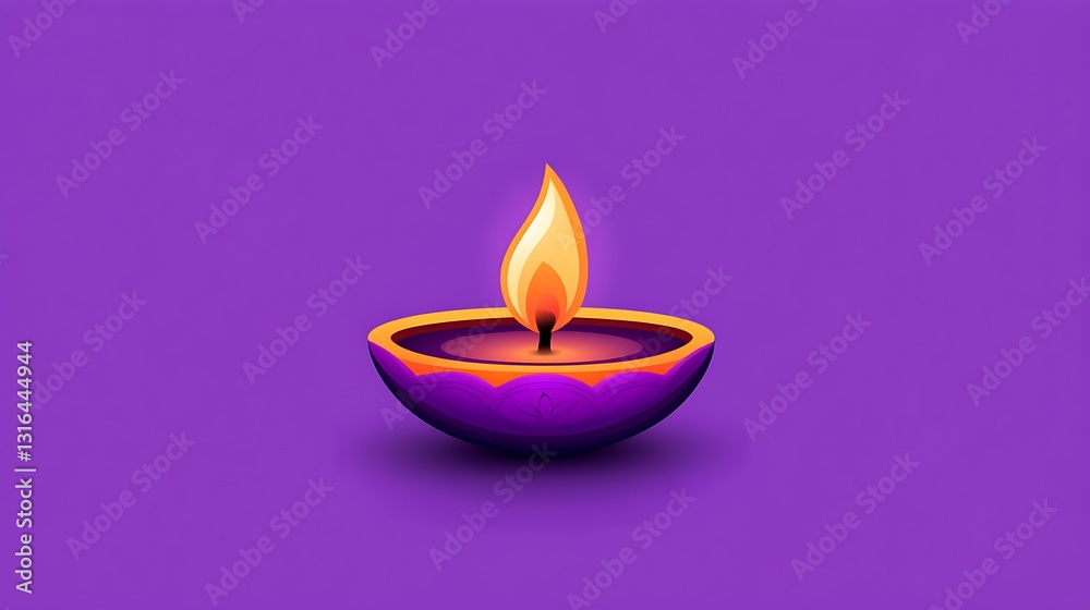Glowing Purple Diya Lamp Illustration on a Deep Violet Background AI Generated