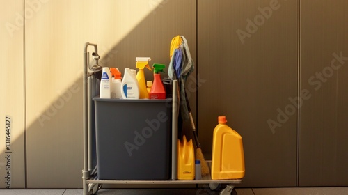 Neatly Organized Hotel Housekeeping Cart with Cleaning Essentials