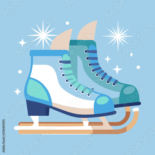 Ice skates on a rink illustrating winter sports and leisure activities.