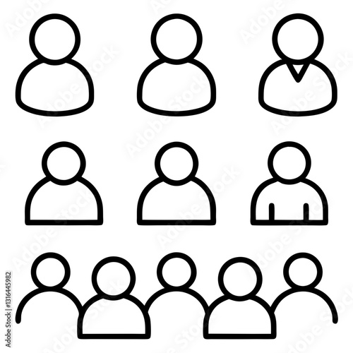 Group of line people icons representing social gatherings and teamwork.