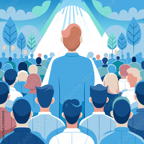 Engaged audience watching an inspiring speaker at a conference in a lush environment.