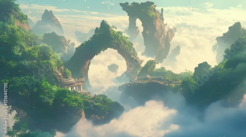 Ethereal Sky Islands A Fantasy Landscape of Floating Mountains and Ancient Ruins