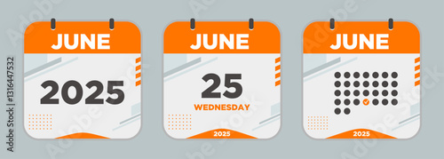 Modern Calendar icon. June. 2025 25 day. The concept of waiting for an important date. Day calendar with date June 25. Cheklist day calendar. Vector illustration.