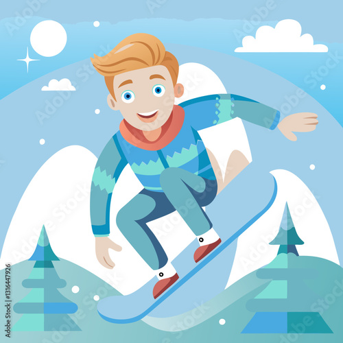 A cheerful boy skiing on snowy slopes, capturing the joy and thrill of winter sports in a vibrant setting.
