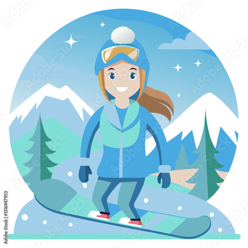 A cheerful snowboarder enjoying the winter landscape, capturing the essence of joy and freedom in winter sports.