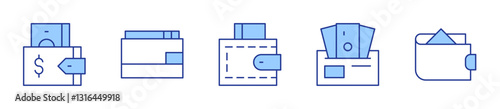 purse, wallet. Wallet Icon vector illustration. Line Duotone style. Editable stroke.