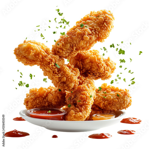 Crispy Chicken Tenders Platter with Dipping Sauces Isolated on Transparent Background