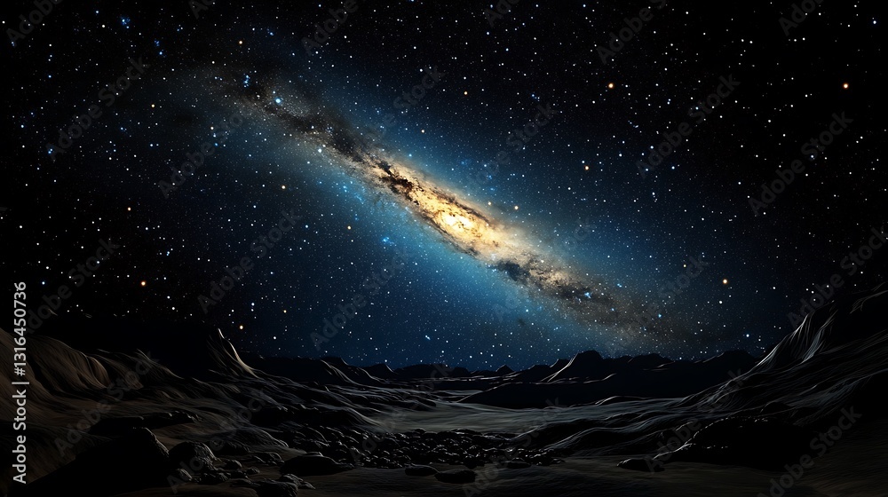 Celestial Vista: A 3D Render of the Milky Way from an Alien Planet AI Generated Celestial Vista: A 3D Render of the Milky Way from an Alien Planet AI Generated