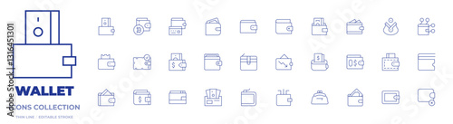 Wallet icons collection. Thin Line icons, editable stroke. purse, wallet, no money, money management, digital wallet, loss, wallet passes app