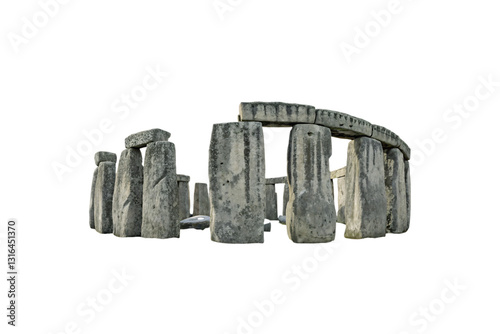 A digital rendering of Stonehenge, showing large upright stones with horizontal lintels. The perspective highlights the monument's weathered texture, isolated on a transparent background