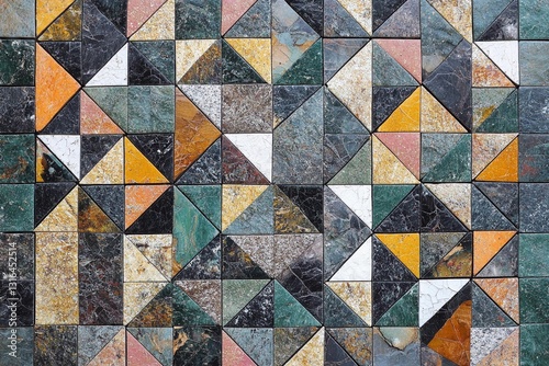 Colorful mosaic pattern featuring diverse geometric shapes in a vibrant design