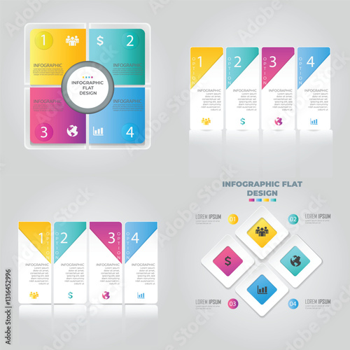 Colorful infographic design, four options, global business background, presentation
