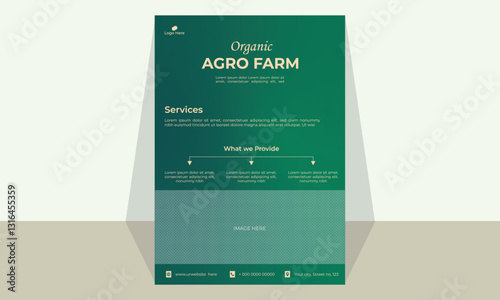 Abstract agriculture field or farm flyer design template with gradient background  suitable for agriculture industry 