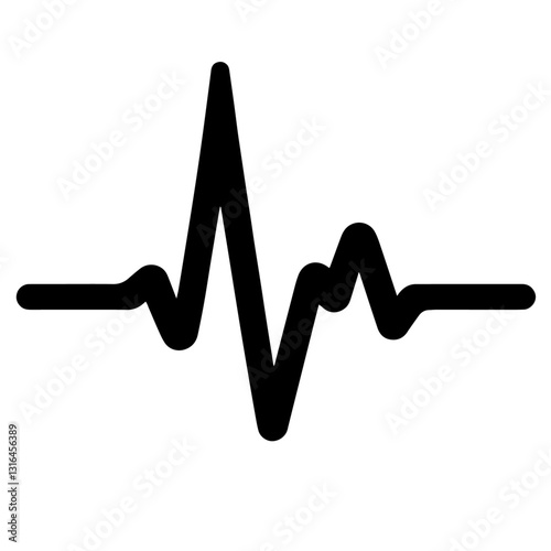 Black and white vector silhouette of heartbeat line on white background