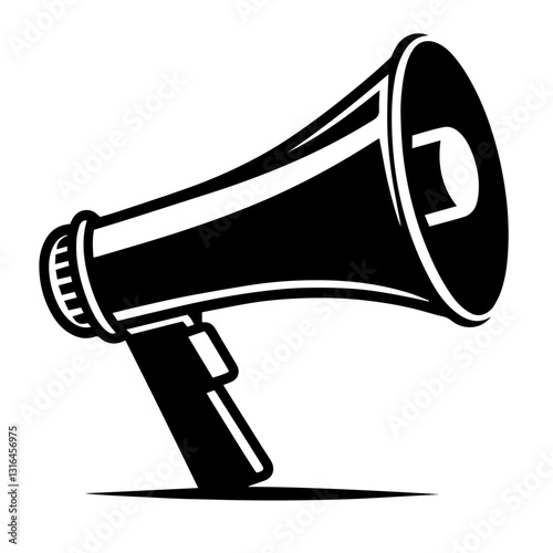 Black and white vector silhouette of siren on white background