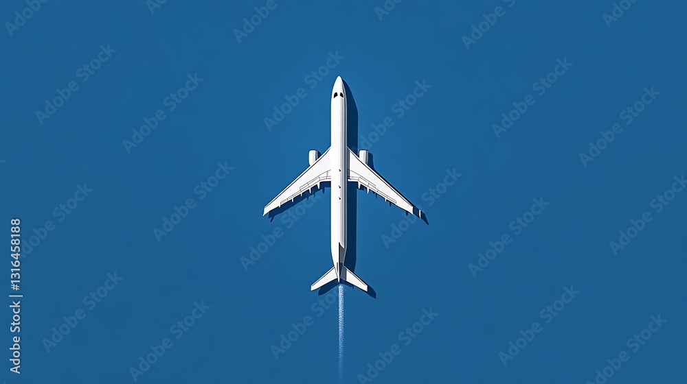 Overhead View: Airplane in Flight, Digital Illustration AI Generated Overhead View: Airplane in Flight, Digital Illustration AI Generated