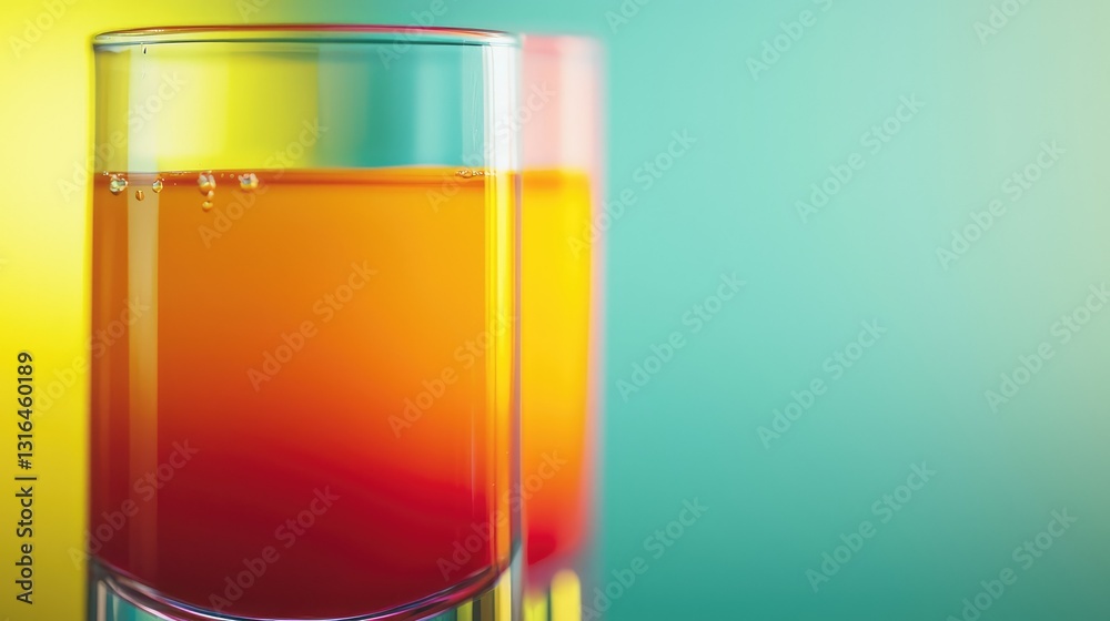 A close-up of a juice glass with vibrant layers, showing a gradient effect A close-up of a juice glass with vibrant layers, showing a gradient effect