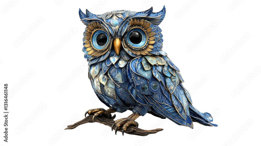 Obraz premium Blue Owl Figurine, Whimsical Bird Statuette