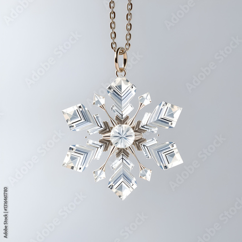 Sparkling clear glass snowflake pendant drops from a sterling chain, glass, cristal, glitter