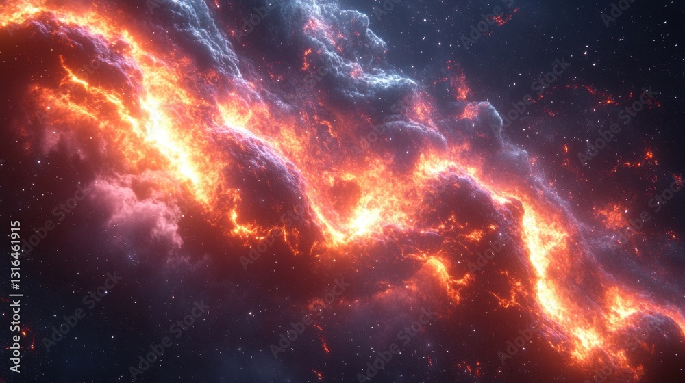 Fototapeta premium Cosmic explosion of fiery nebula outer space digital art stellar environment wide view science concept